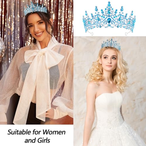 Blue Crystal Tiara and Sash Set for Birthday Queen - VELSCRUN Crown for Women