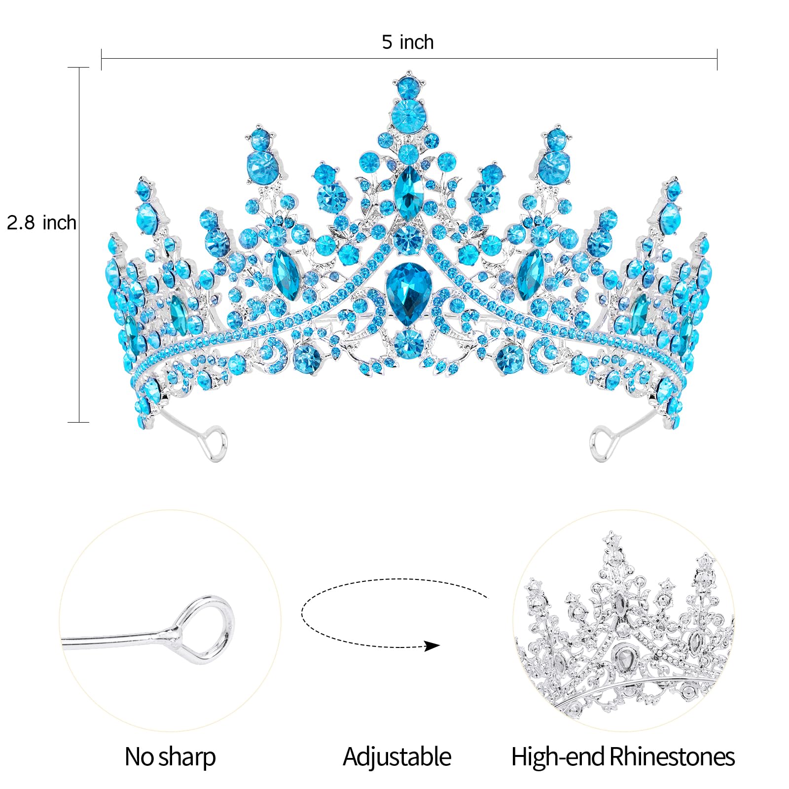Blue Crystal Tiara and Sash Set for Birthday Queen - VELSCRUN Crown for Women
