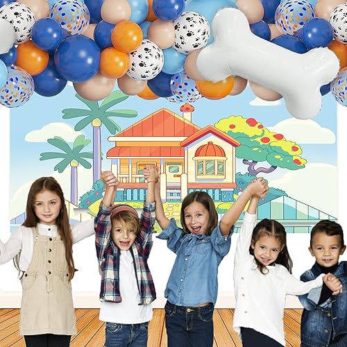Blue Dog Birthday Banner - 70x43 inch Cartoon Dog Party Decorations by POAKYPA