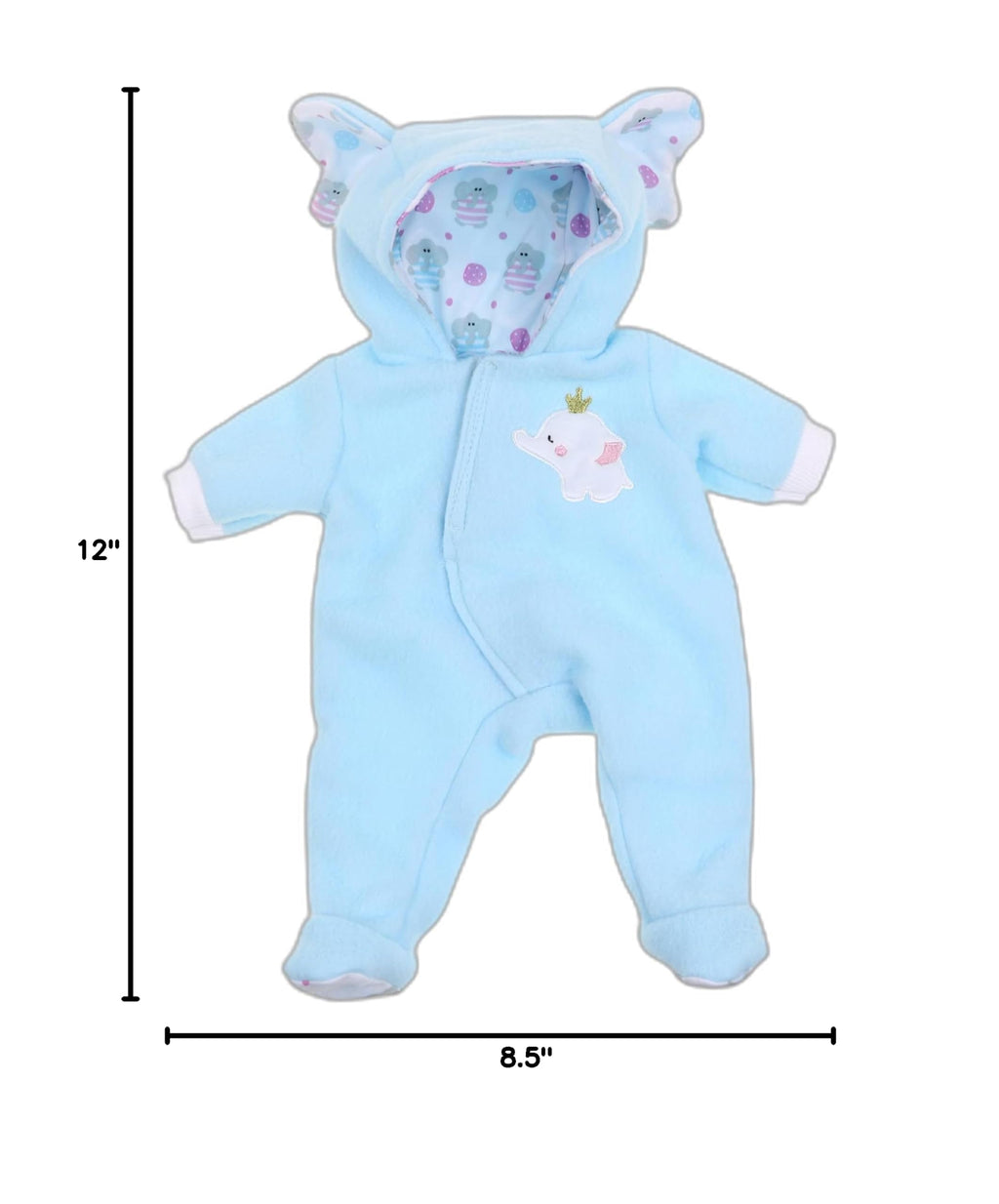Blue Elephant Hooded Onesie for Dolls 14-16 Inch – Berenguer Boutique by JC Toys