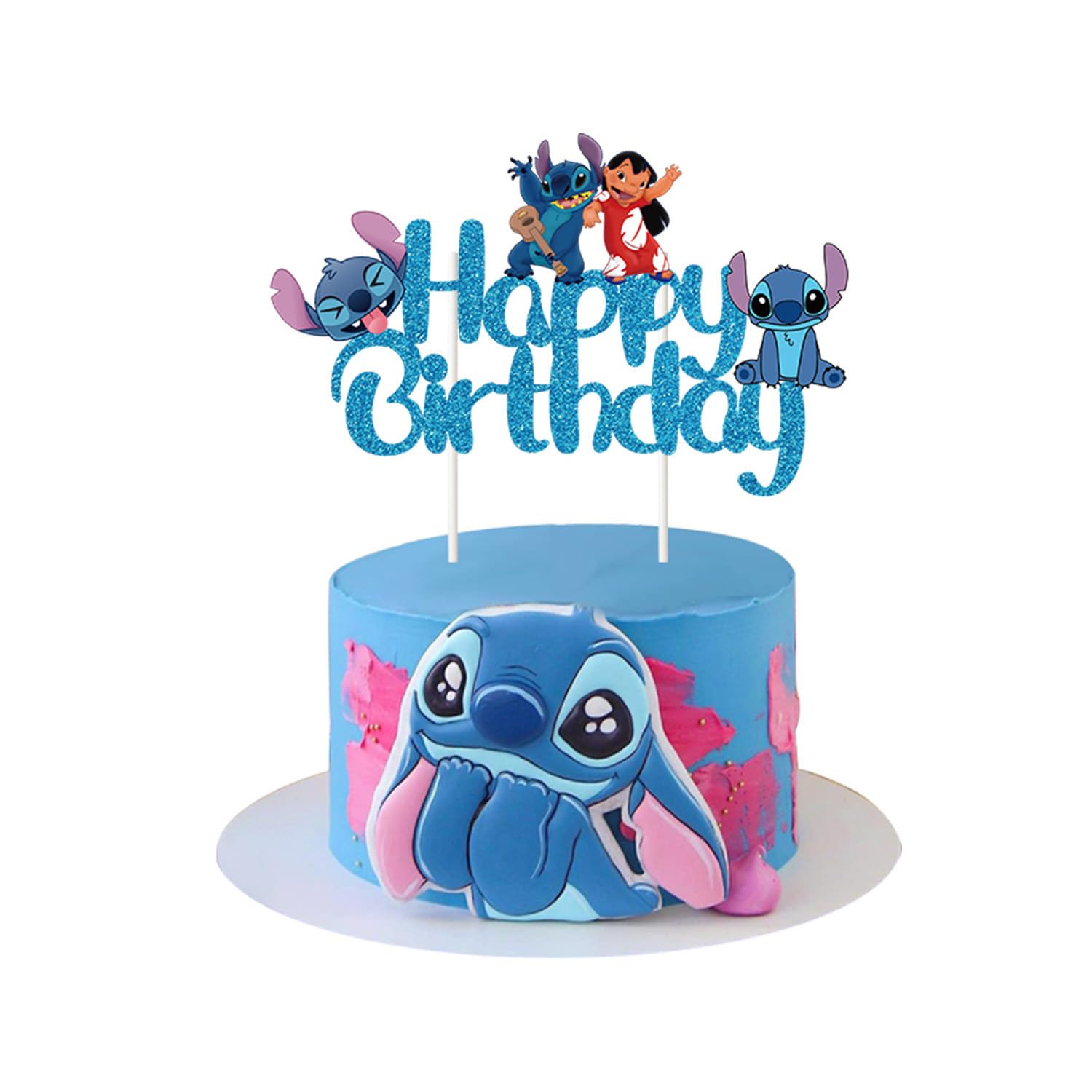 Blue Glitter Happy Birthday Cake Topper – Cute Cartoon Party Decoration for Boys & Girls