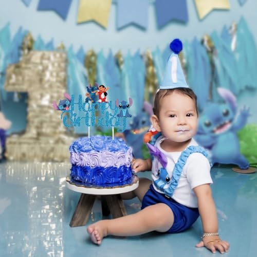 Blue Glitter Happy Birthday Cake Topper – Cute Cartoon Party Decoration for Boys & Girls
