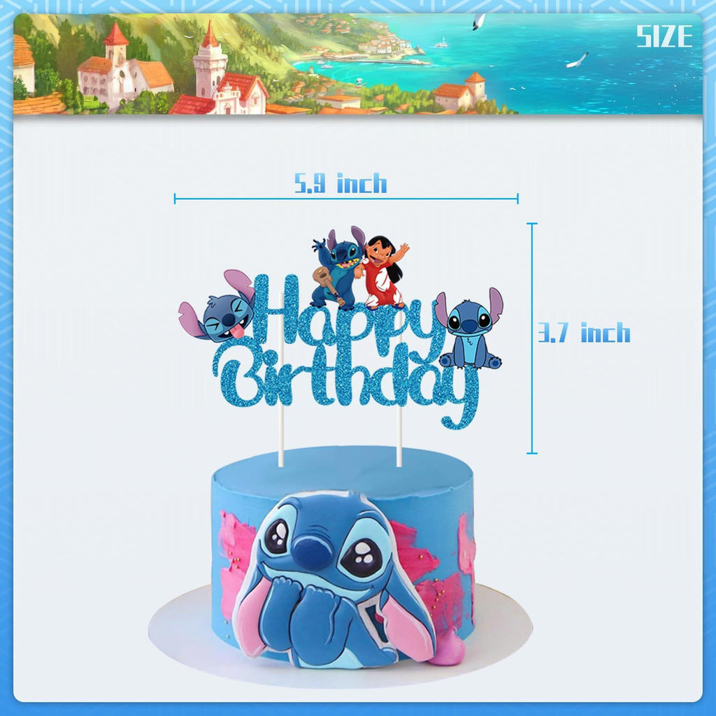 Blue Glitter Happy Birthday Cake Topper – Cute Cartoon Party Decoration for Boys & Girls