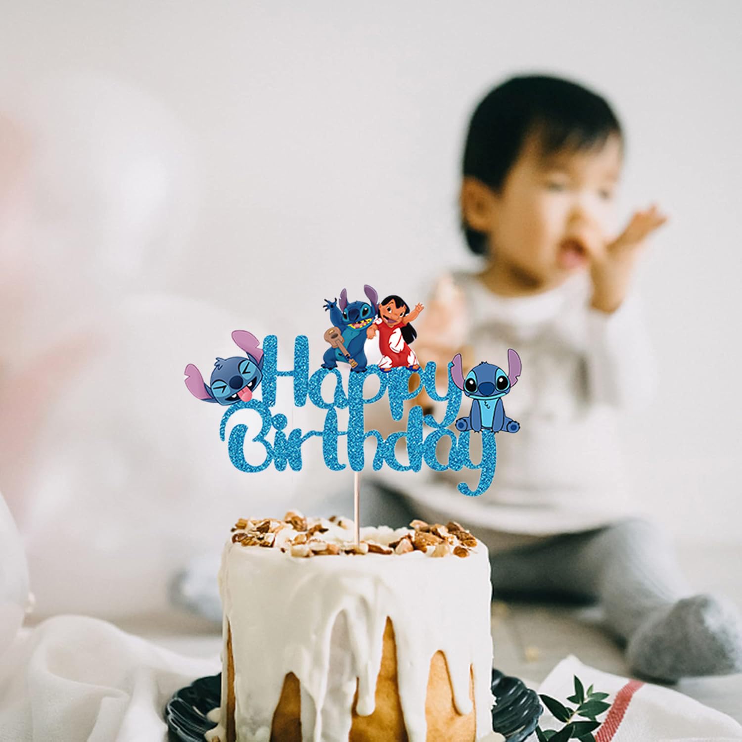 Blue Glitter Happy Birthday Cake Topper – Cute Cartoon Party Decoration for Boys & Girls