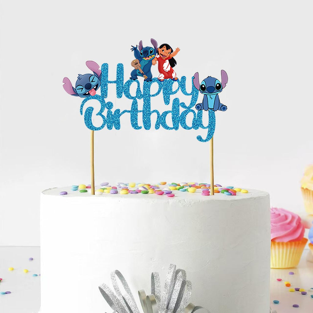 Blue Glitter Happy Birthday Cake Topper – Cute Cartoon Party Decoration for Boys & Girls