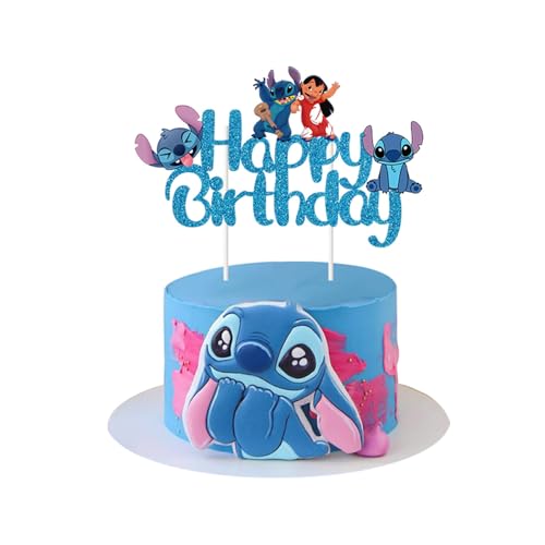 Blue Glitter Happy Birthday Cake Topper – Cute Cartoon Party Decoration for Boys & Girls