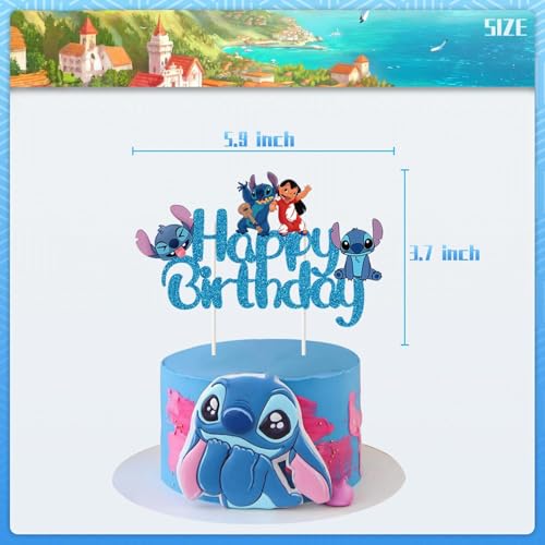 Blue Glitter Happy Birthday Cake Topper – Cute Cartoon Party Decoration for Boys & Girls