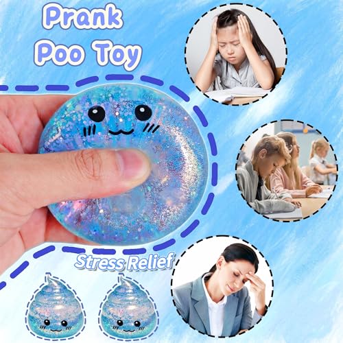 Blue Glitter Poop Stress Ball – Novelty Squishy Fidget Toy for Stress Relief by EVDERS