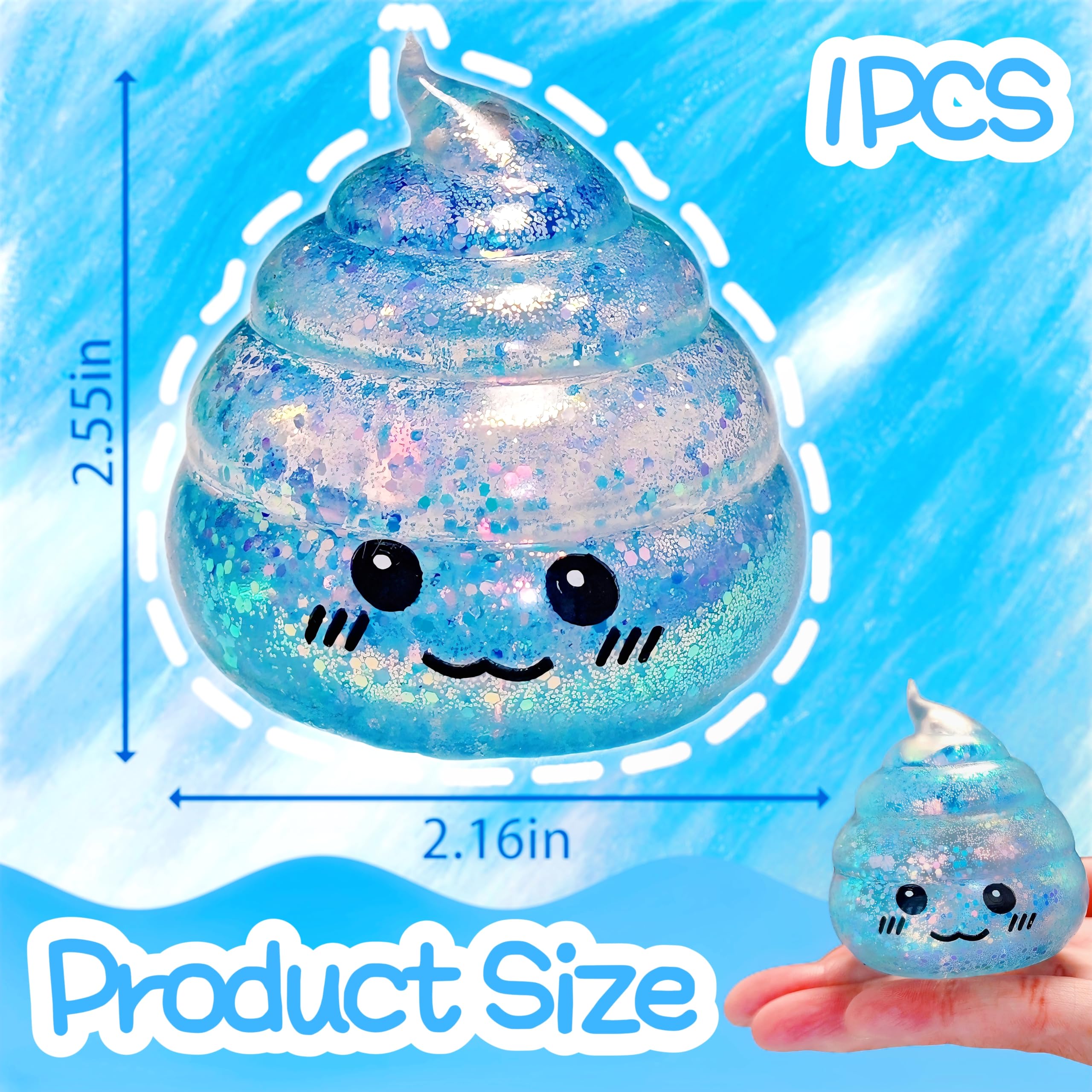 Blue Glitter Poop Stress Ball – Novelty Squishy Fidget Toy for Stress Relief by EVDERS