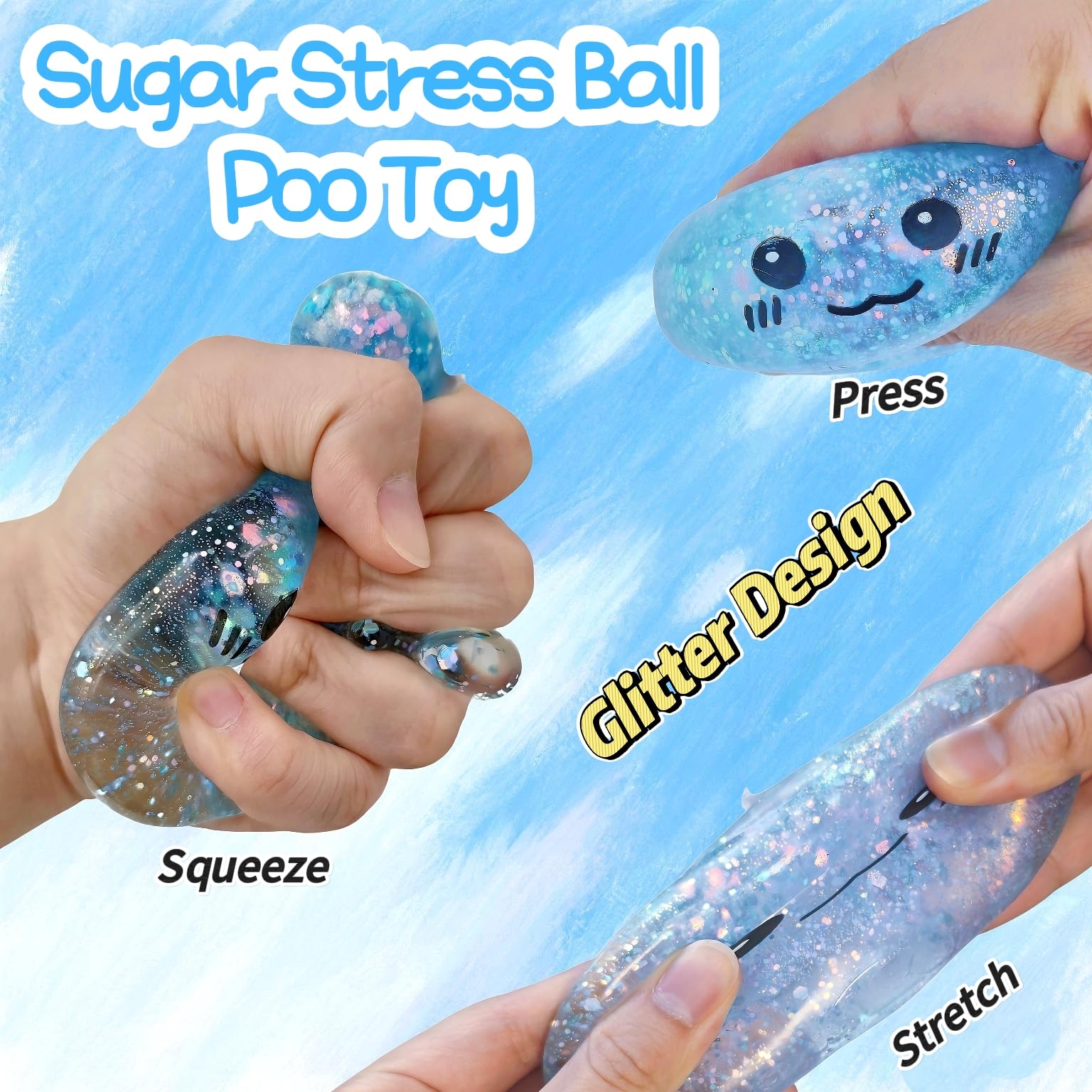 Blue Glitter Poop Stress Ball – Novelty Squishy Fidget Toy for Stress Relief by EVDERS