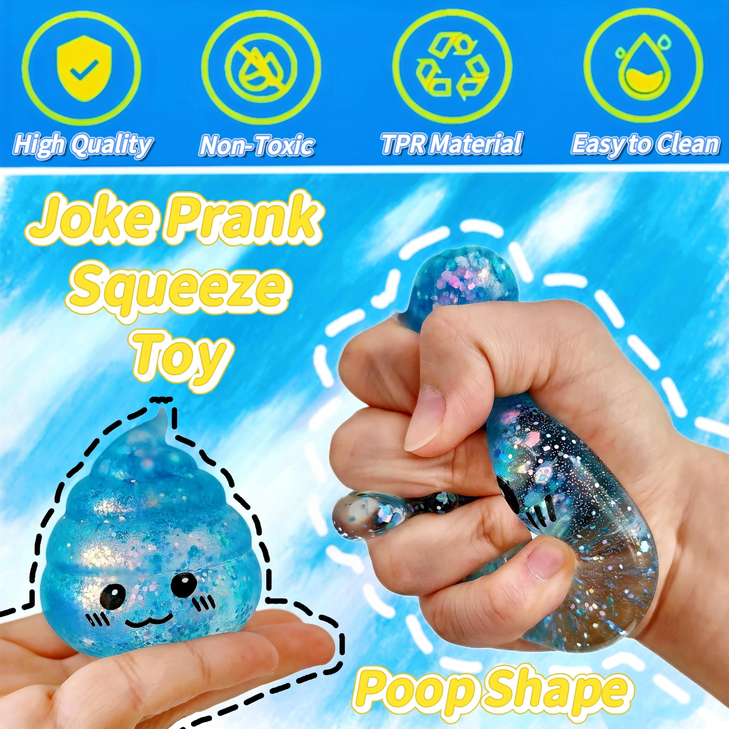 Blue Glitter Poop Stress Ball – Novelty Squishy Fidget Toy for Stress Relief by EVDERS