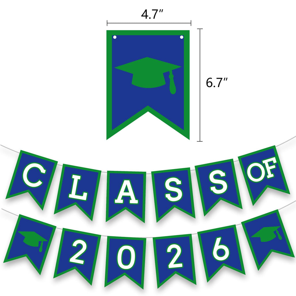 Blue Green Graduation Party Decorations Set with Banner, Pom Poms, Lanterns - Class of 2026
