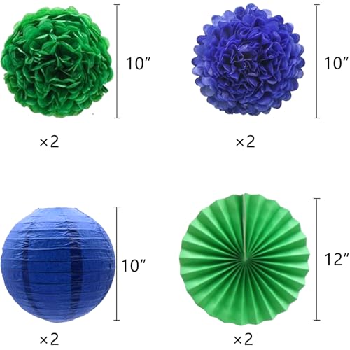 Blue Green Graduation Party Decorations Set with Banner, Pom Poms, Lanterns - Class of 2026