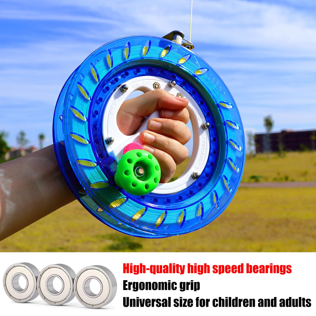 Blue Kite Reel and String Spool - 8-Inch Diameter with 1000 Feet of Line, Safety Lock, and Connectors for Easy Flying