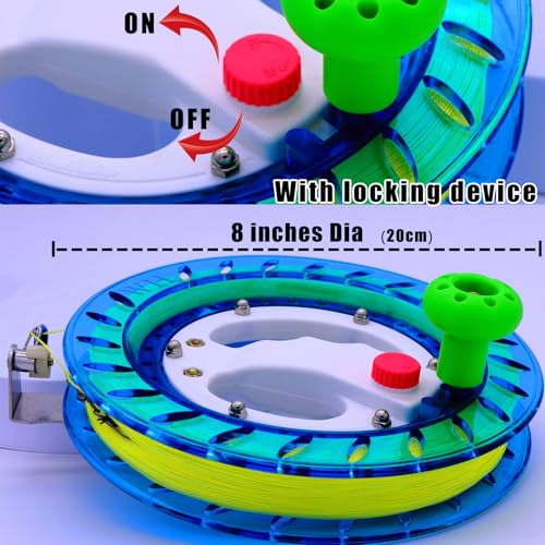 Blue Kite Reel and String Spool - 8-Inch Diameter with 1000 Feet of Line, Safety Lock, and Connectors for Easy Flying