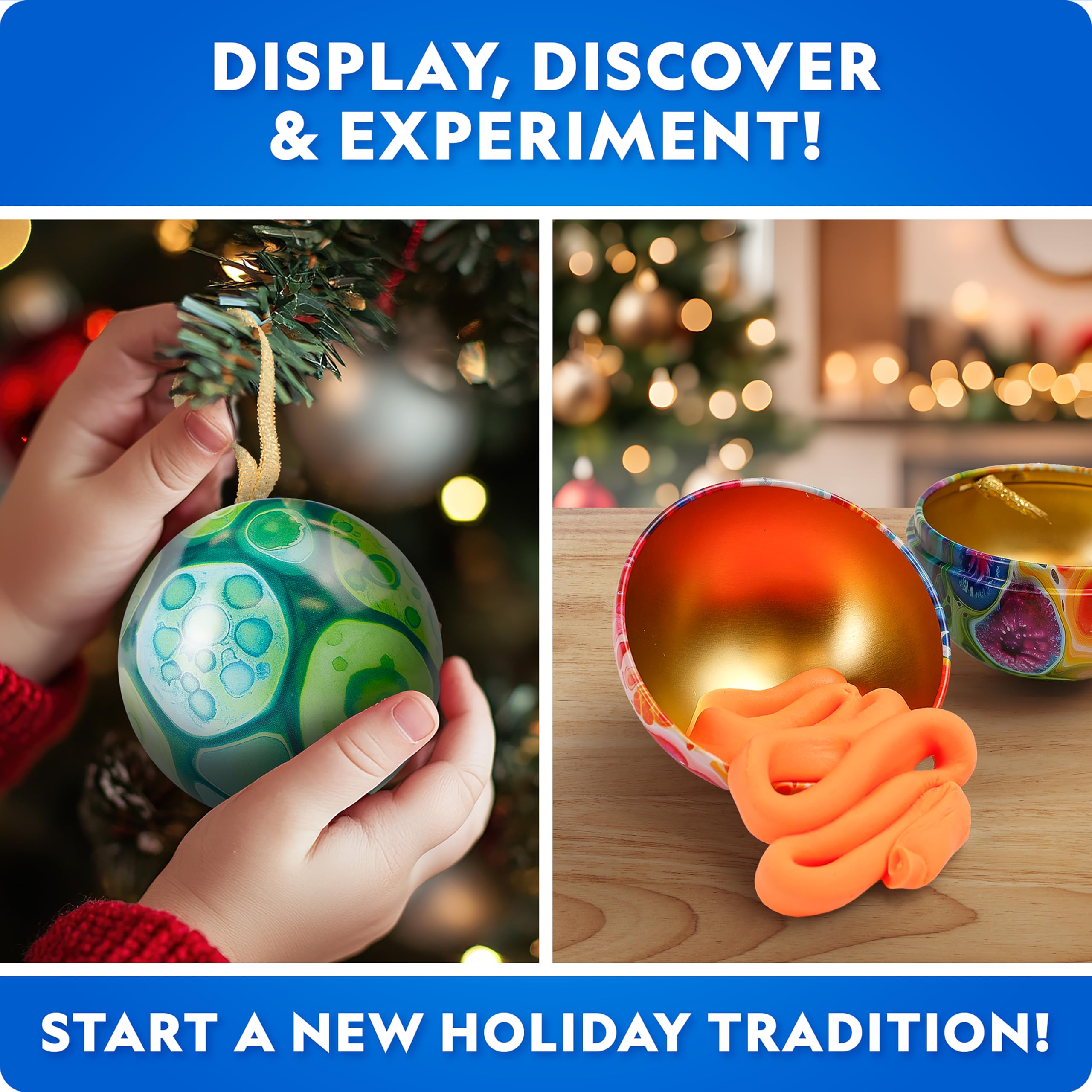 Blue Marble Science Ornament Kit – 4 Christmas Crafts with Hidden Experiments: Bouncy Ball, Instant Snow, Putty, and Hydrophobic Sand