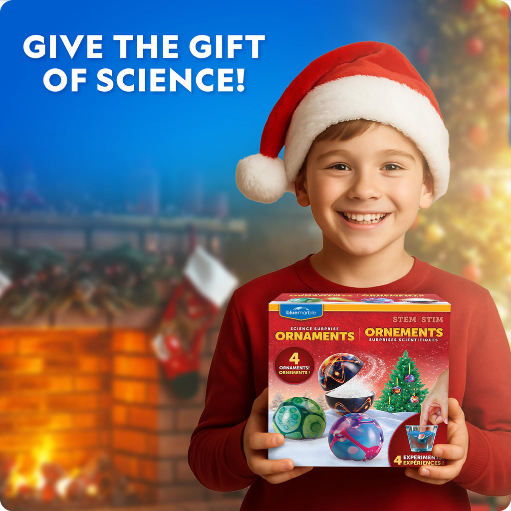 Blue Marble Science Ornament Kit – 4 Christmas Crafts with Hidden Experiments: Bouncy Ball, Instant Snow, Putty, and Hydrophobic Sand