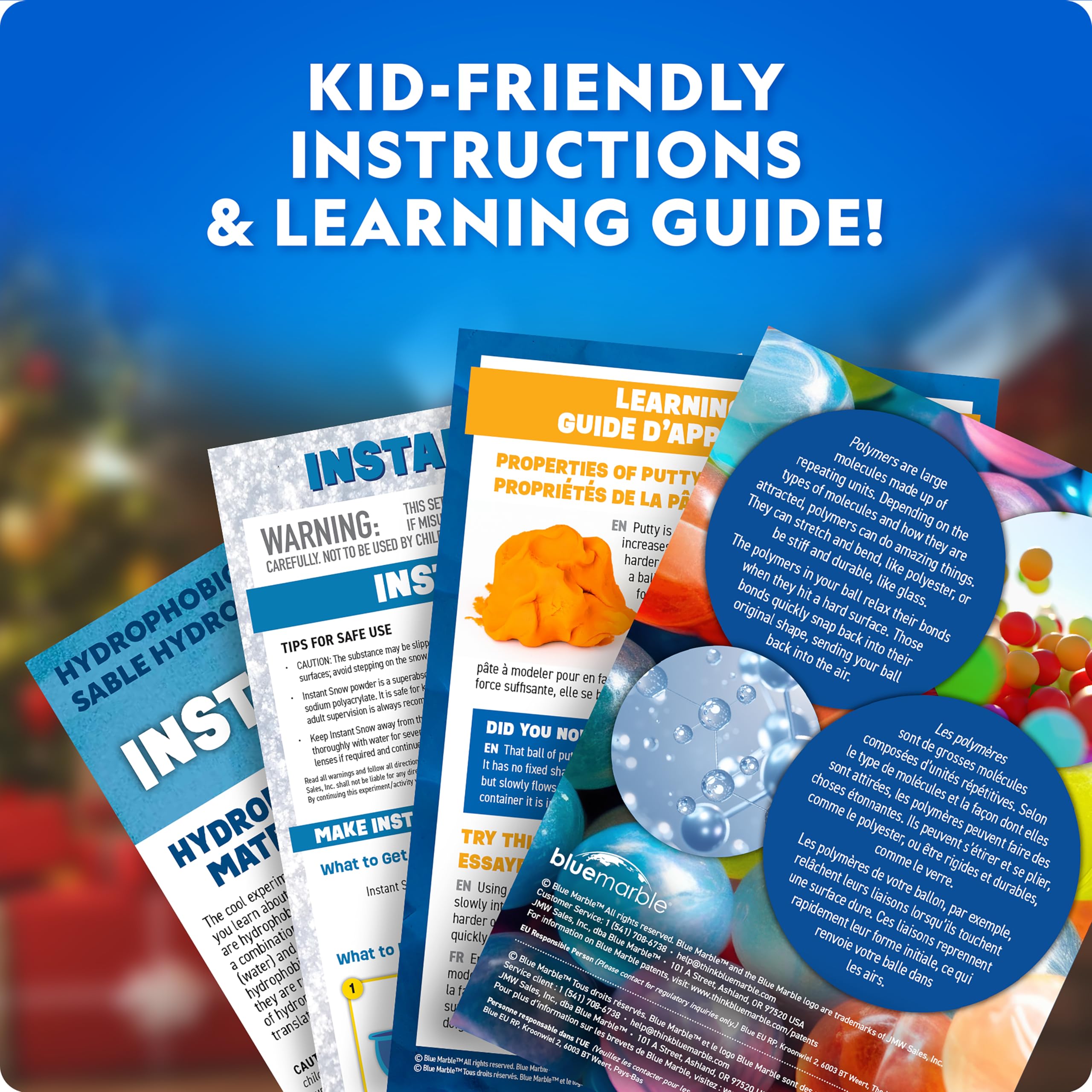 Blue Marble Science Ornament Kit – 4 Christmas Crafts with Hidden Experiments: Bouncy Ball, Instant Snow, Putty, and Hydrophobic Sand