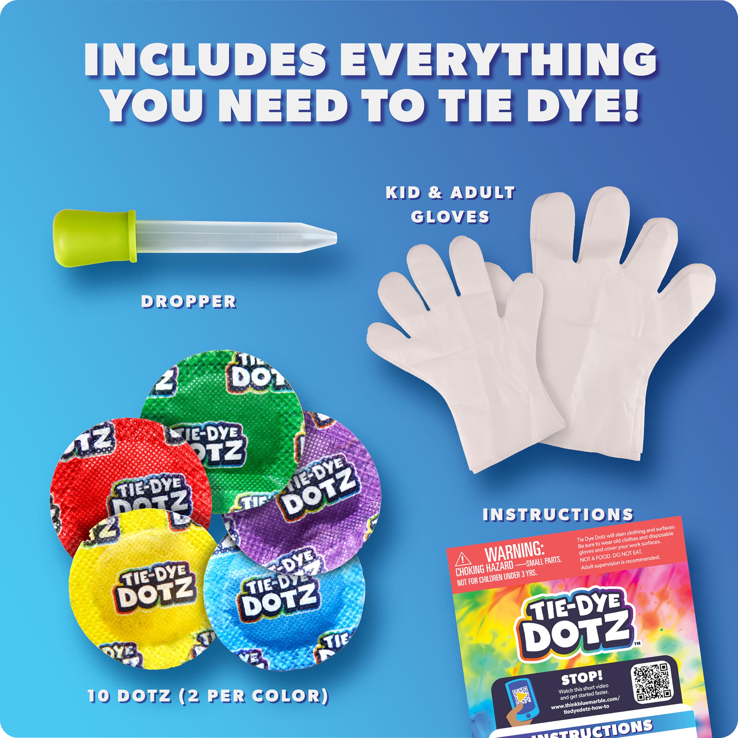 Blue Marble Tie-Dye Dotz 10-Piece Set – Mess-Free Tie Dye Craft Kit for Kids Ages 5+