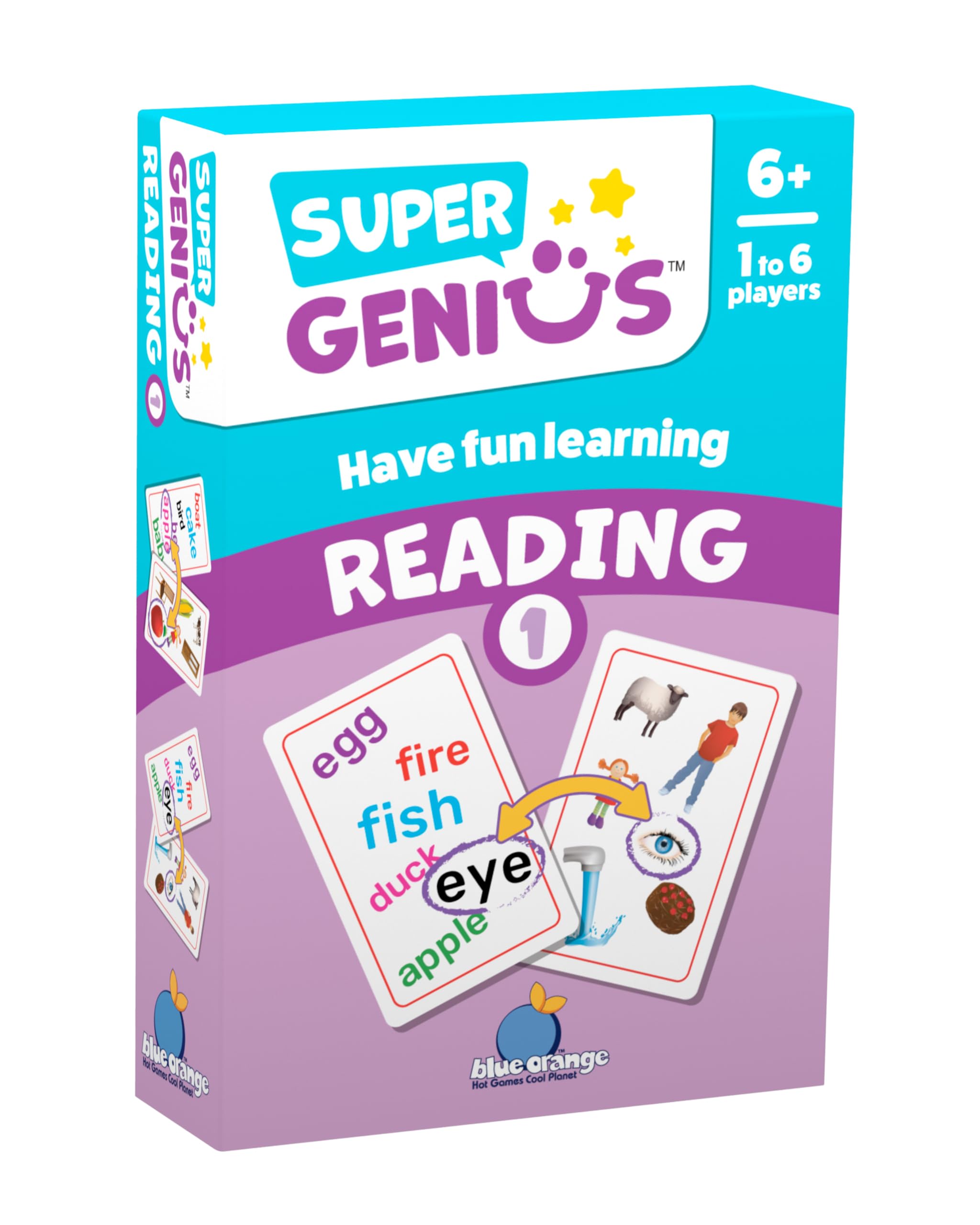 Blue Orange Super Genius Reading 1 Card Game - Build Vocabulary with Fun Matching Game for Kids Ages 6+