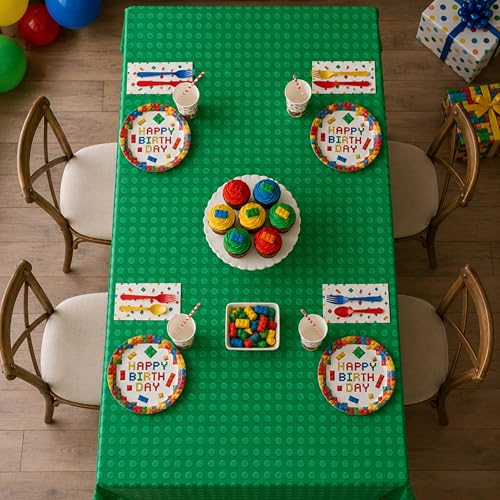 Blue Orchards Brick Table Covers (Pack of 3) – 54"x108" XL Waterproof Plastic Tablecloth for Building Blocks Birthday Parties
