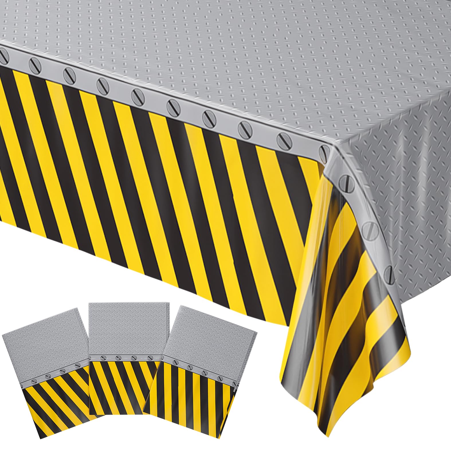 Blue Orchards Construction Table Covers (Pack of 3) - 54"x108" XL Plastic Party Tablecloths