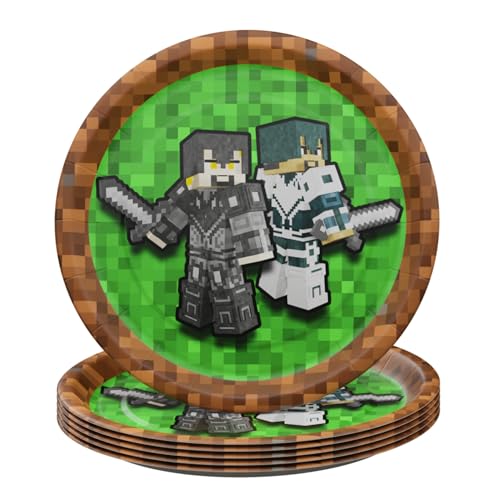Blue Orchards Pixel Warrior Party Plates & Napkins Set for 20 Guests – 60 Pieces
