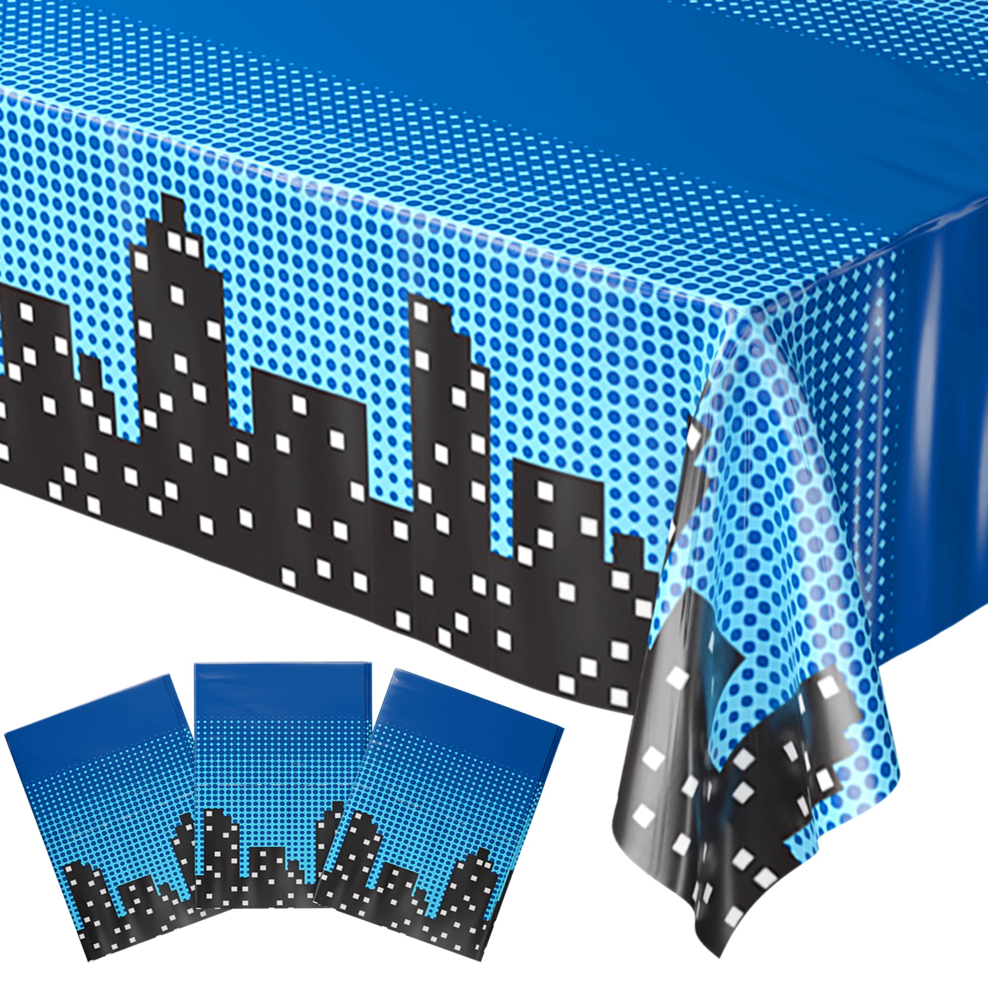 Blue Orchards Superhero Cityscape Table Covers (Pack of 3) - 108x54 Inch Plastic Party Tablecloth