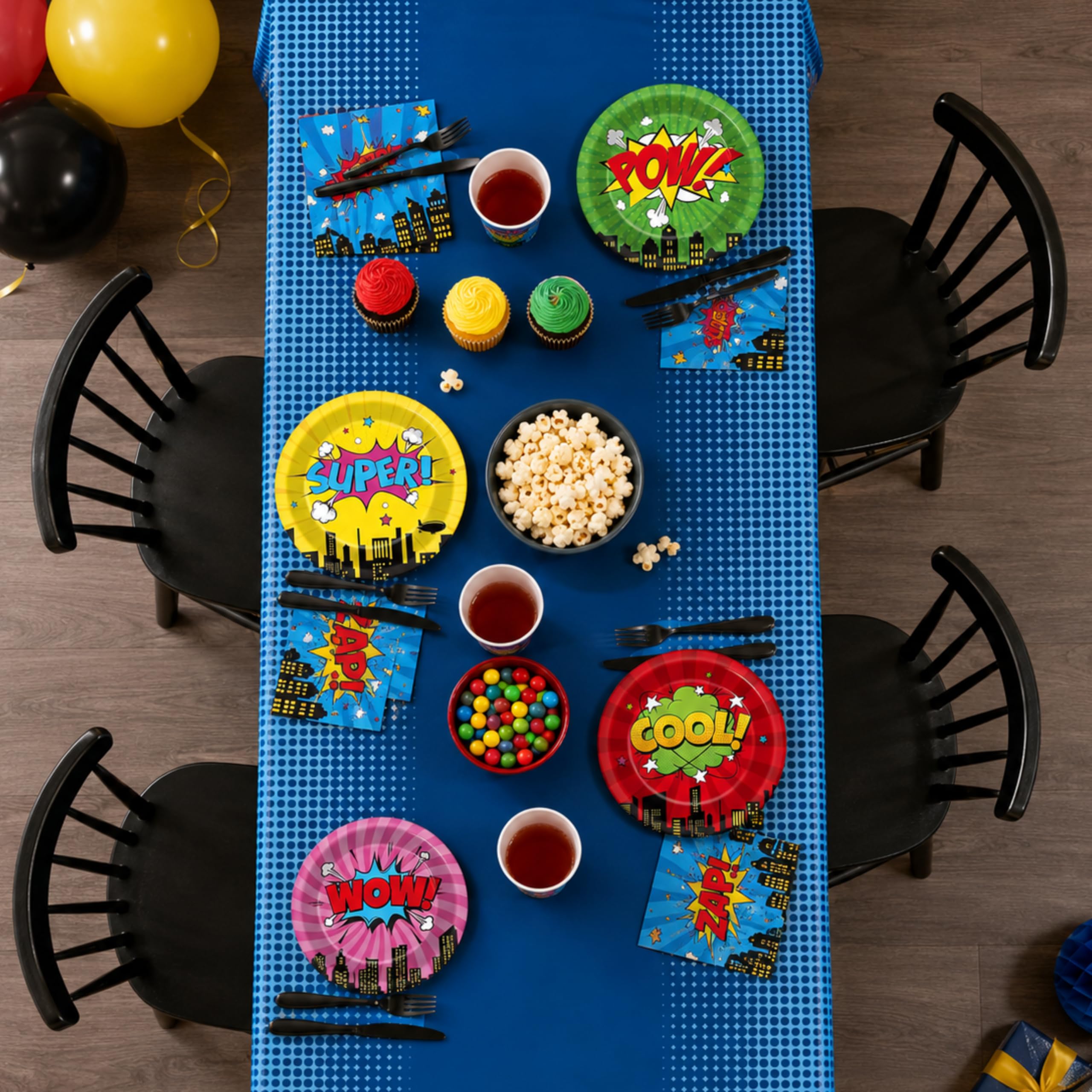 Blue Orchards Superhero Cityscape Table Covers (Pack of 3) - 108x54 Inch Plastic Party Tablecloth