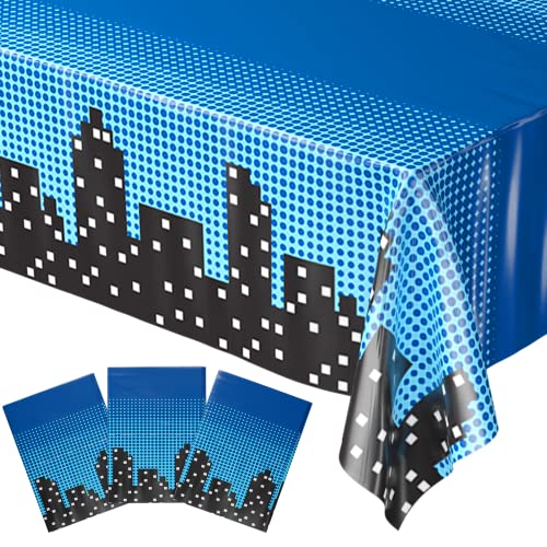 Blue Orchards Superhero Cityscape Table Covers (Pack of 3) - 108x54 Inch Plastic Party Tablecloth