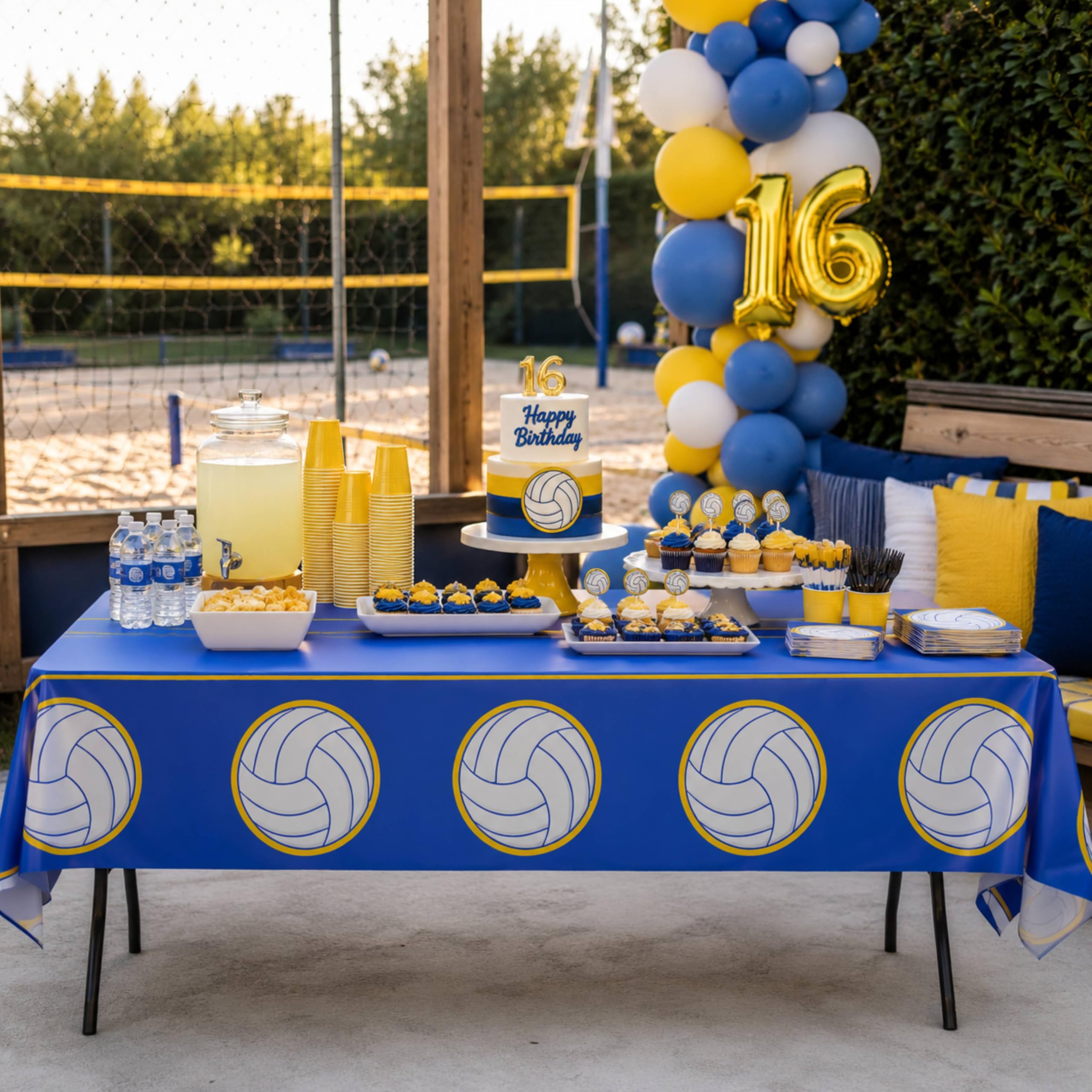 Blue Orchards Volleyball Table Covers (Pack of 3) – 108"x54" Plastic Party Decorations