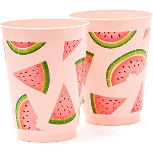 BLUE PANDA Pink Plastic Tumbler Cups 16 Oz - 16 Pack for Watermelon Party Decor