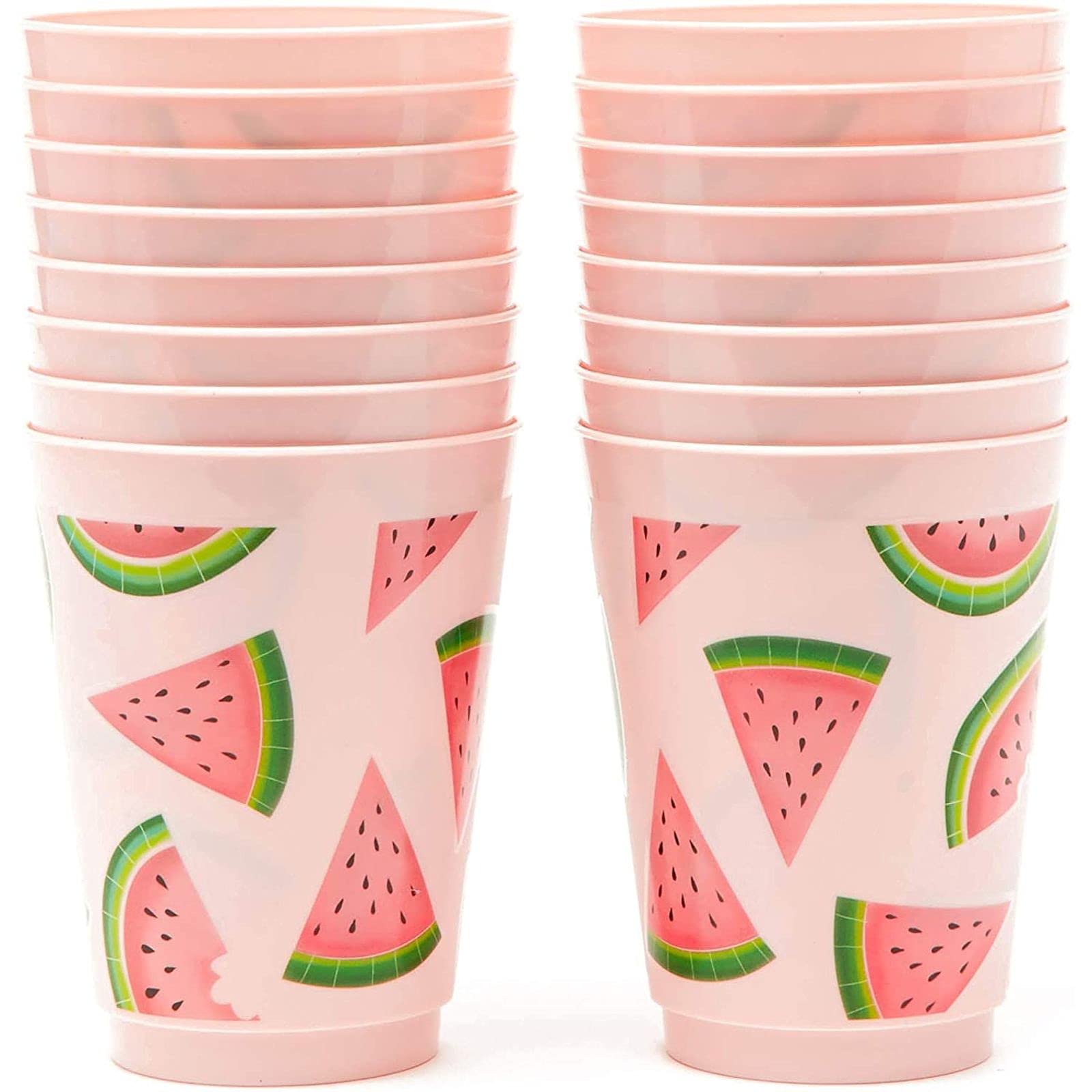 BLUE PANDA Pink Plastic Tumbler Cups 16 Oz - 16 Pack for Watermelon Party Decor