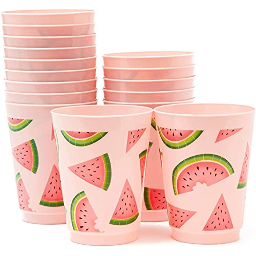 BLUE PANDA Pink Plastic Tumbler Cups 16 Oz - 16 Pack for Watermelon Party Decor