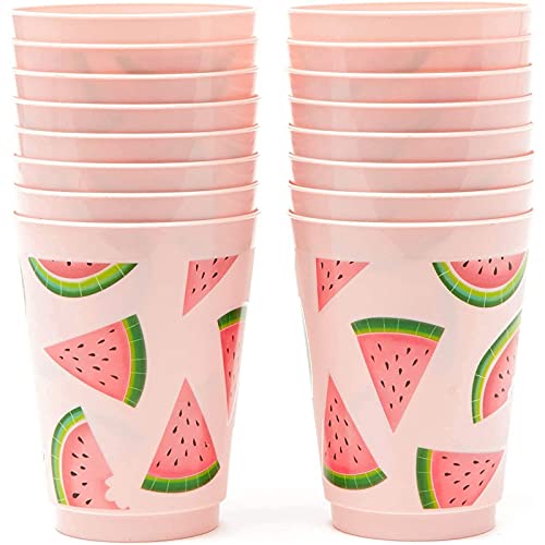 BLUE PANDA Pink Plastic Tumbler Cups 16 Oz - 16 Pack for Watermelon Party Decor