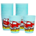 BLUE PANDA Plastic Fire Truck Cups - 16 oz, Pack of 16, Reusable Kids Party Cups