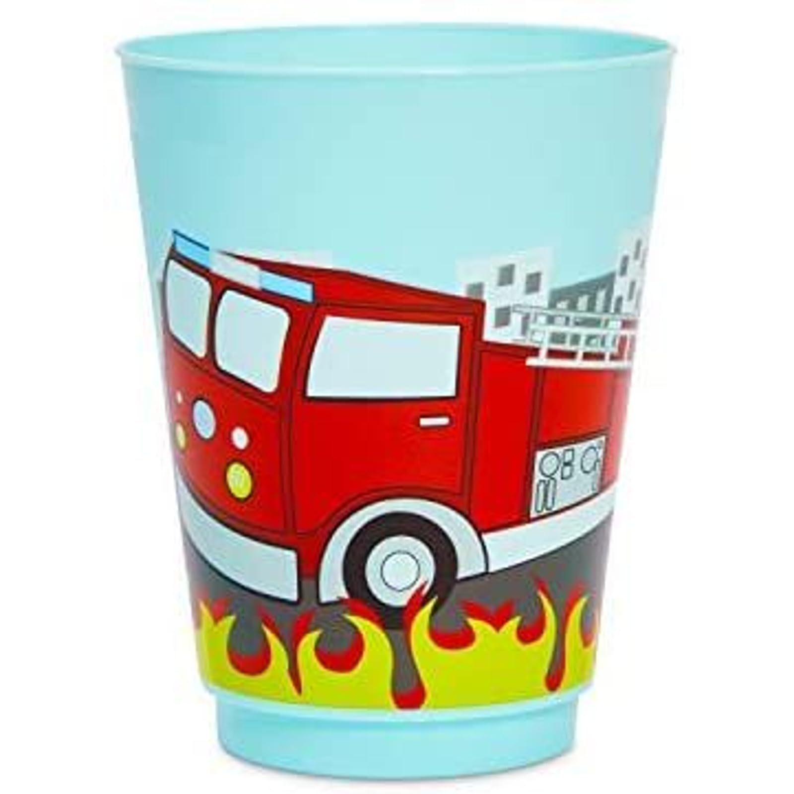 BLUE PANDA Plastic Fire Truck Cups - 16 oz, Pack of 16, Reusable Kids Party Cups