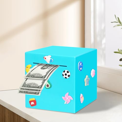 Blue Piggy Bank for Adults and Kids – Durable ABS Money Box, Must Break to Open, DIY Stickers Included (4.72 Inch)