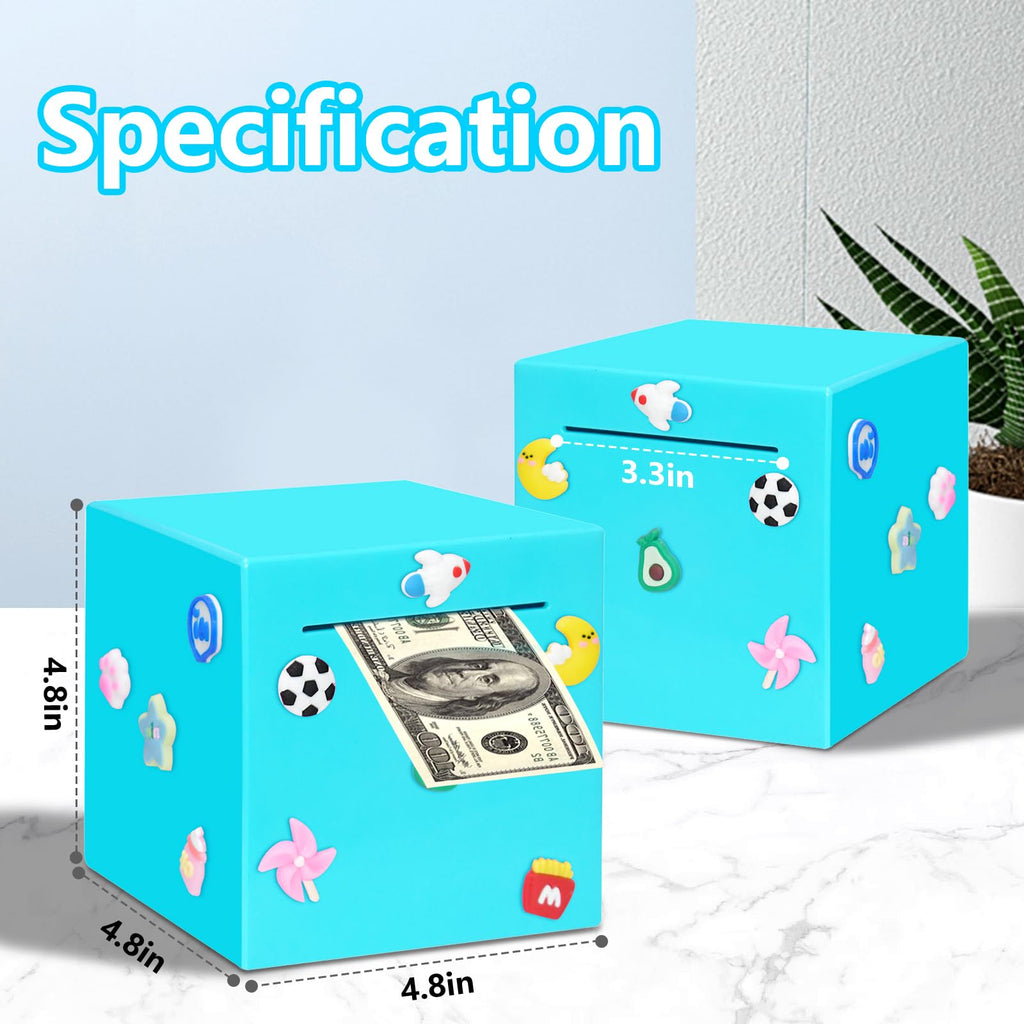 Blue Piggy Bank for Adults and Kids – Durable ABS Money Box, Must Break to Open, DIY Stickers Included (4.72 Inch)