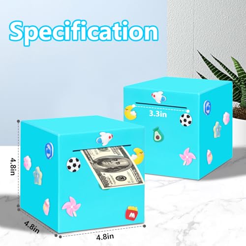 Blue Piggy Bank for Adults and Kids – Durable ABS Money Box, Must Break to Open, DIY Stickers Included (4.72 Inch)