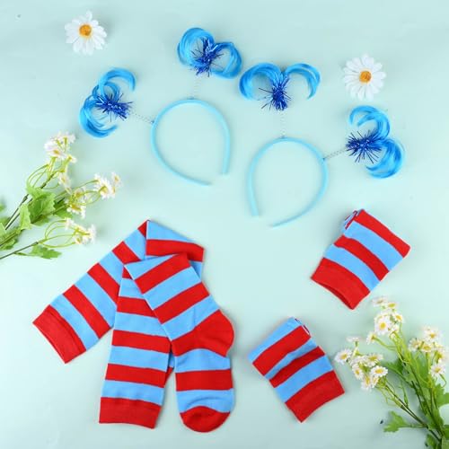 Blue Ponytail Headband and Striped Knee Socks Costume Set - 2 Packs by Matiniy
