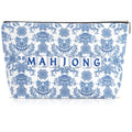 Blue Printed Zippered Mahjong Tiles Bag, 13x7.8 Inch, for 1.2 Inch Standard American Tiles (Case Only)