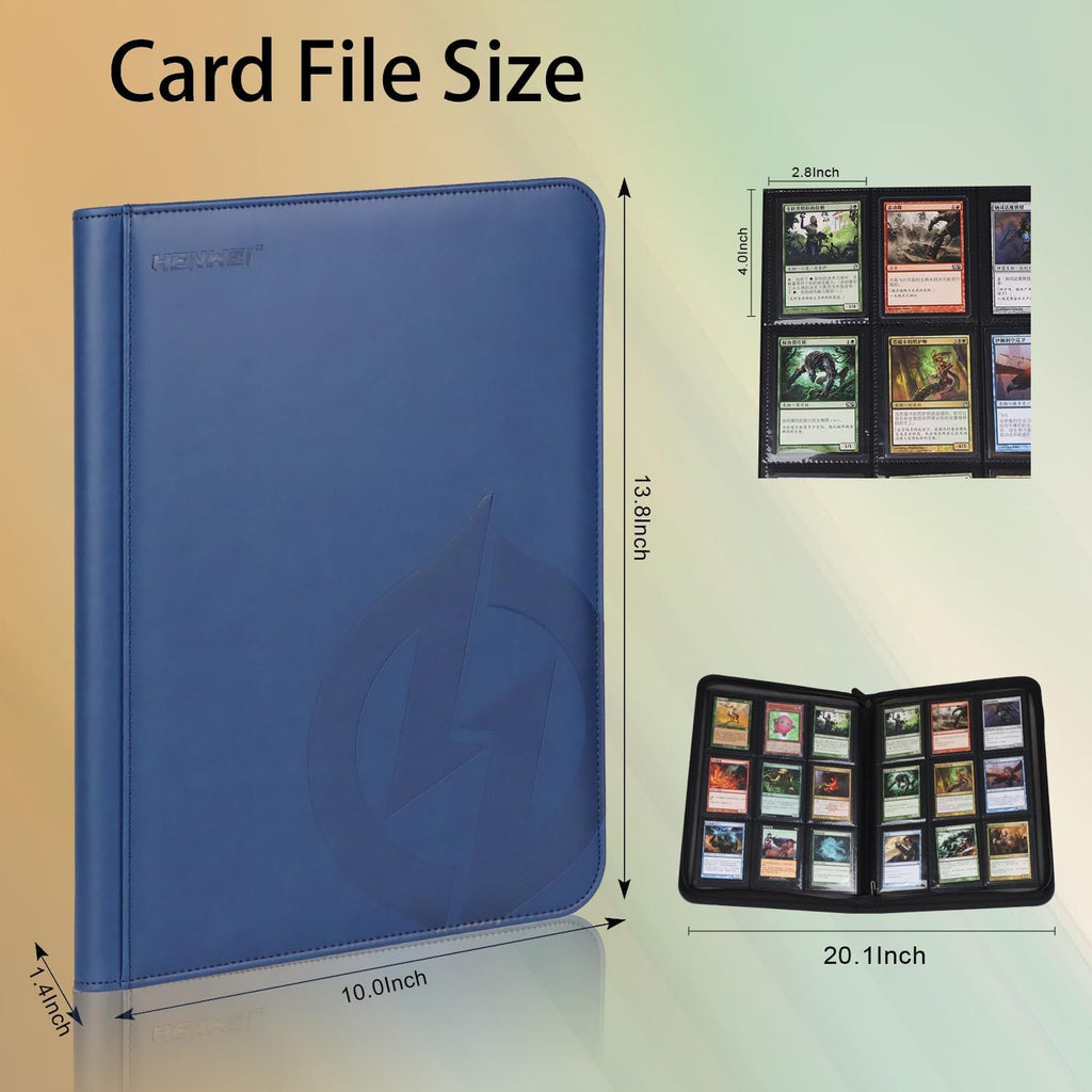 Blue PU Leather 9-Pocket Trading Card Binder – Holds 360 Cards