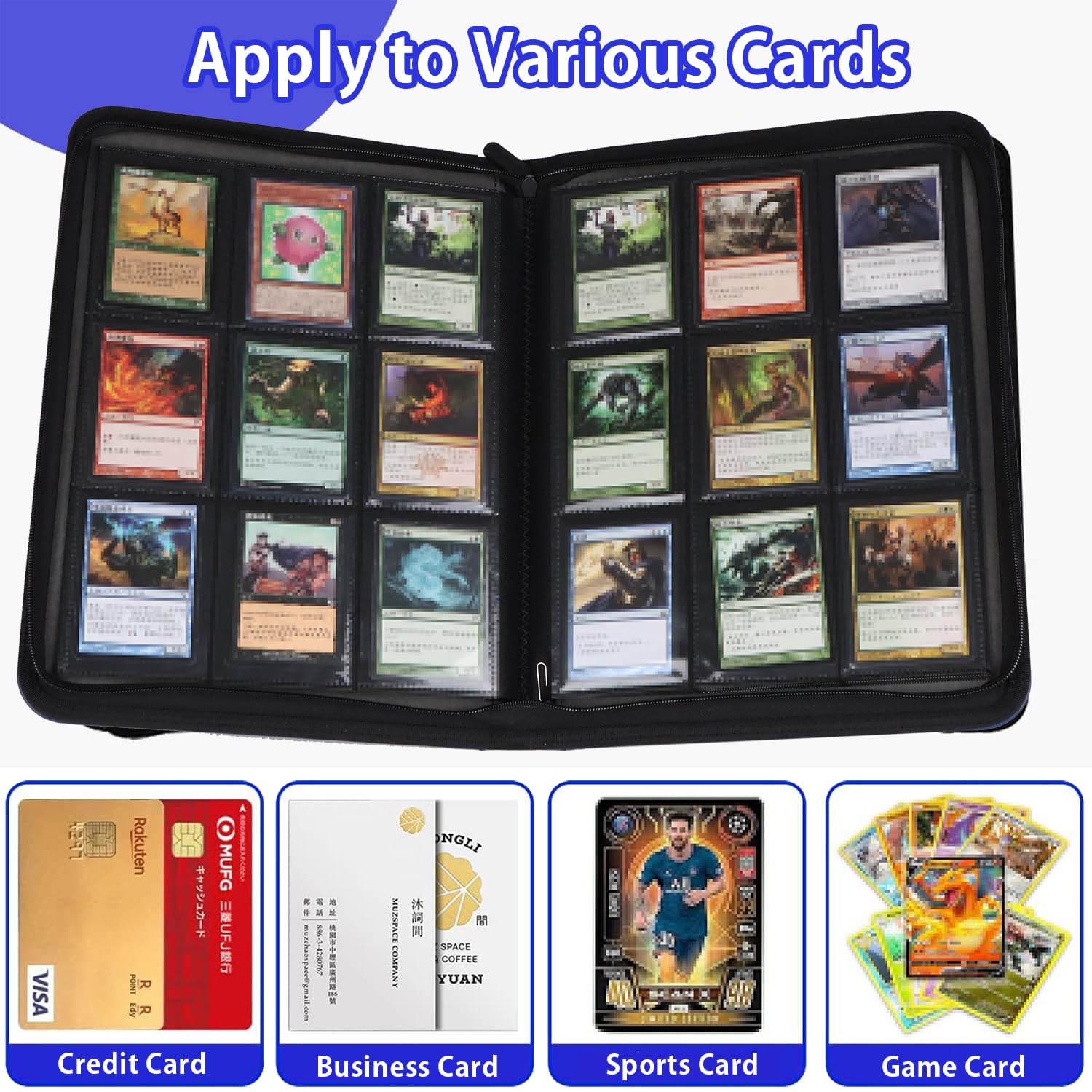 Blue PU Leather 9-Pocket Trading Card Binder – Holds 360 Cards