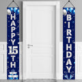 Blue Silver 15th Birthday Door Banner Set for Boys – Turypaty Happy 15th Party Decor