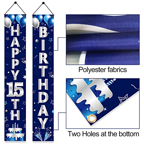 Blue Silver 15th Birthday Door Banner Set for Boys – Turypaty Happy 15th Party Decor