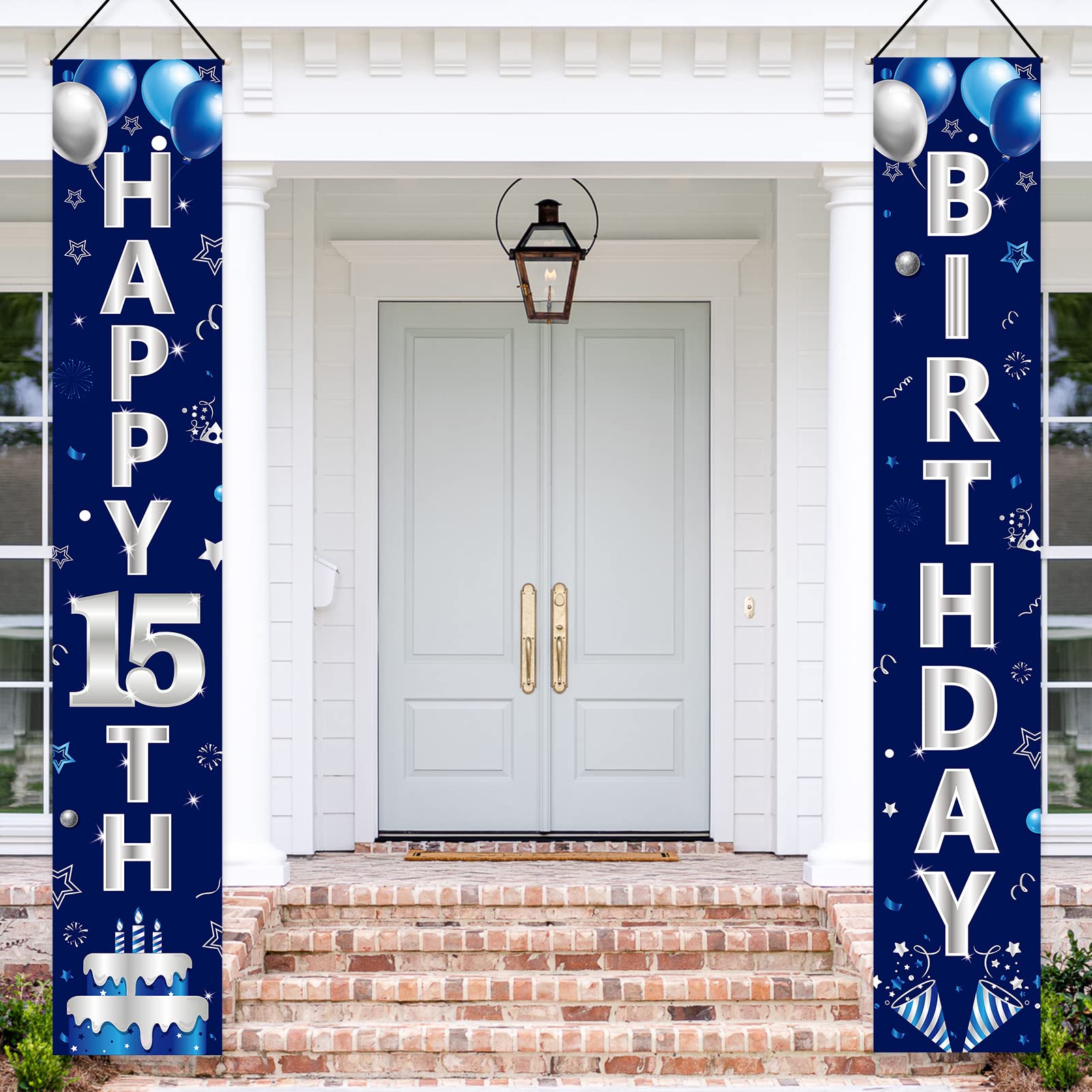 Blue Silver 15th Birthday Door Banner Set for Boys – Turypaty Happy 15th Party Decor