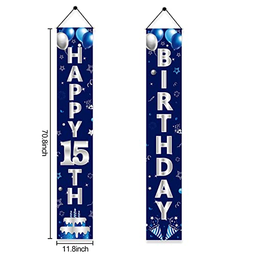 Blue Silver 15th Birthday Door Banner Set for Boys – Turypaty Happy 15th Party Decor