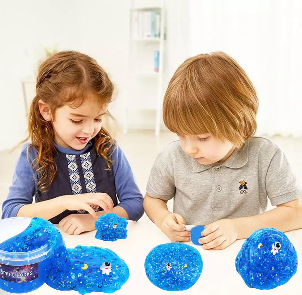 Blue Space Galaxy Scented Crunchy Slime – Non-Sticky Star & Moon Putty for Kids Ages 6+