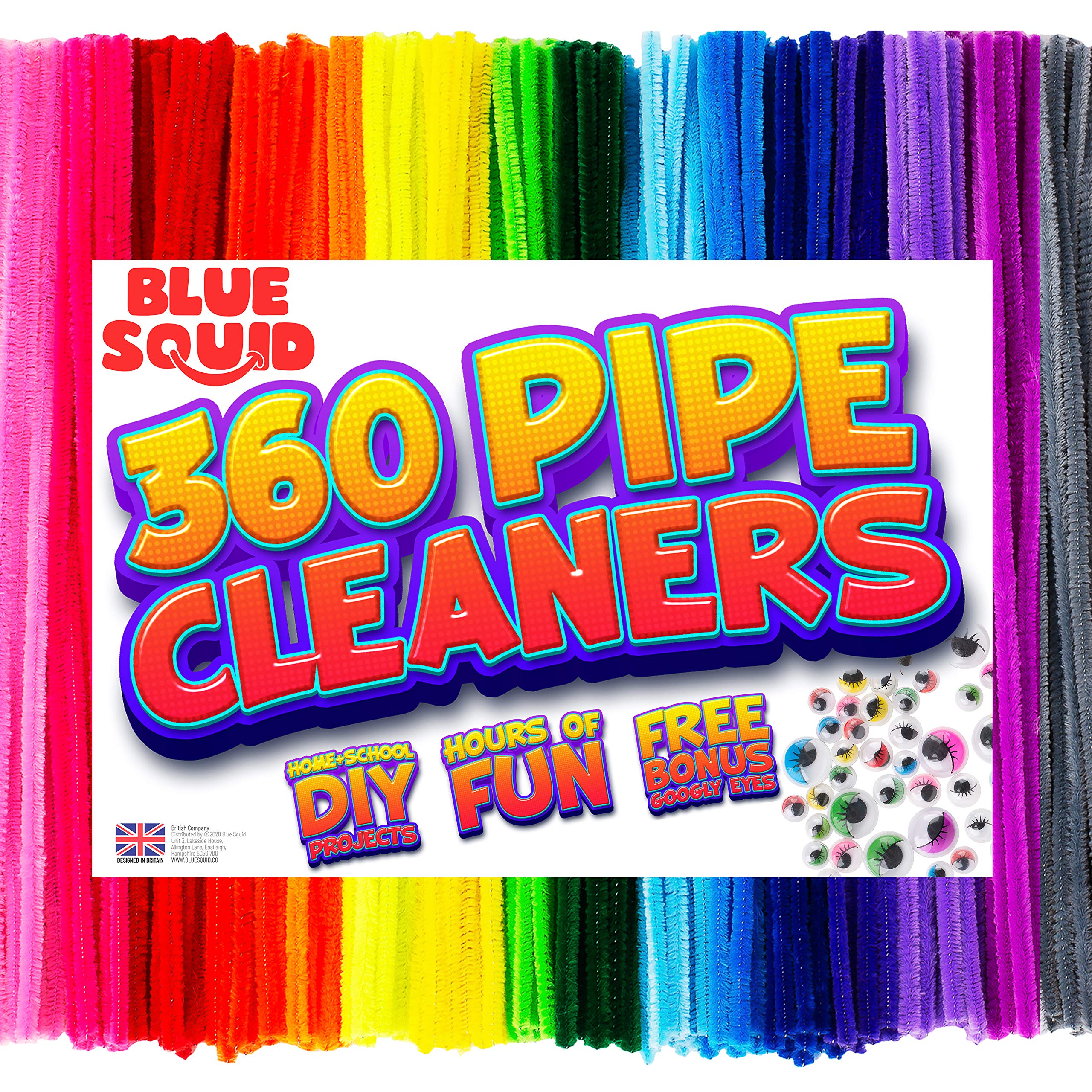 Blue Squid 460-Piece Chenille Stems & Googly Eyes Craft Set - 360 Flexible Pipe Cleaners in 35 Colors plus 100 Eyes